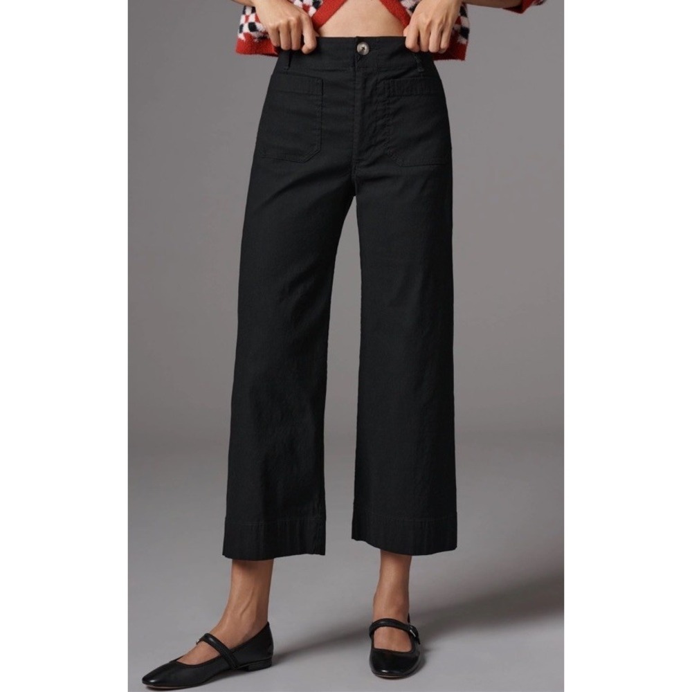Maeve by Antropologie The Colette Black Cropped Wide Leg Pants Womens Size 25